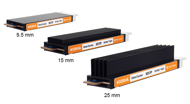 KIOXIA XD7P E1.S 9.5mm, 15mm, and 25mm product image