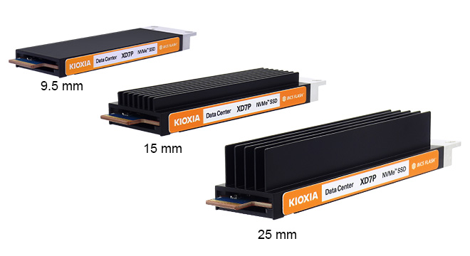 KIOXIA XD7P E1.S 9.5mm, 15mm, and 25mm product image